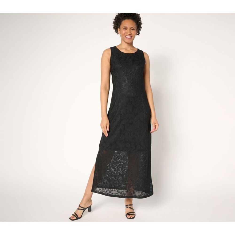 Women Control Women's Dress Sz M Floral Illusion Jacquard Maxi Black A691341